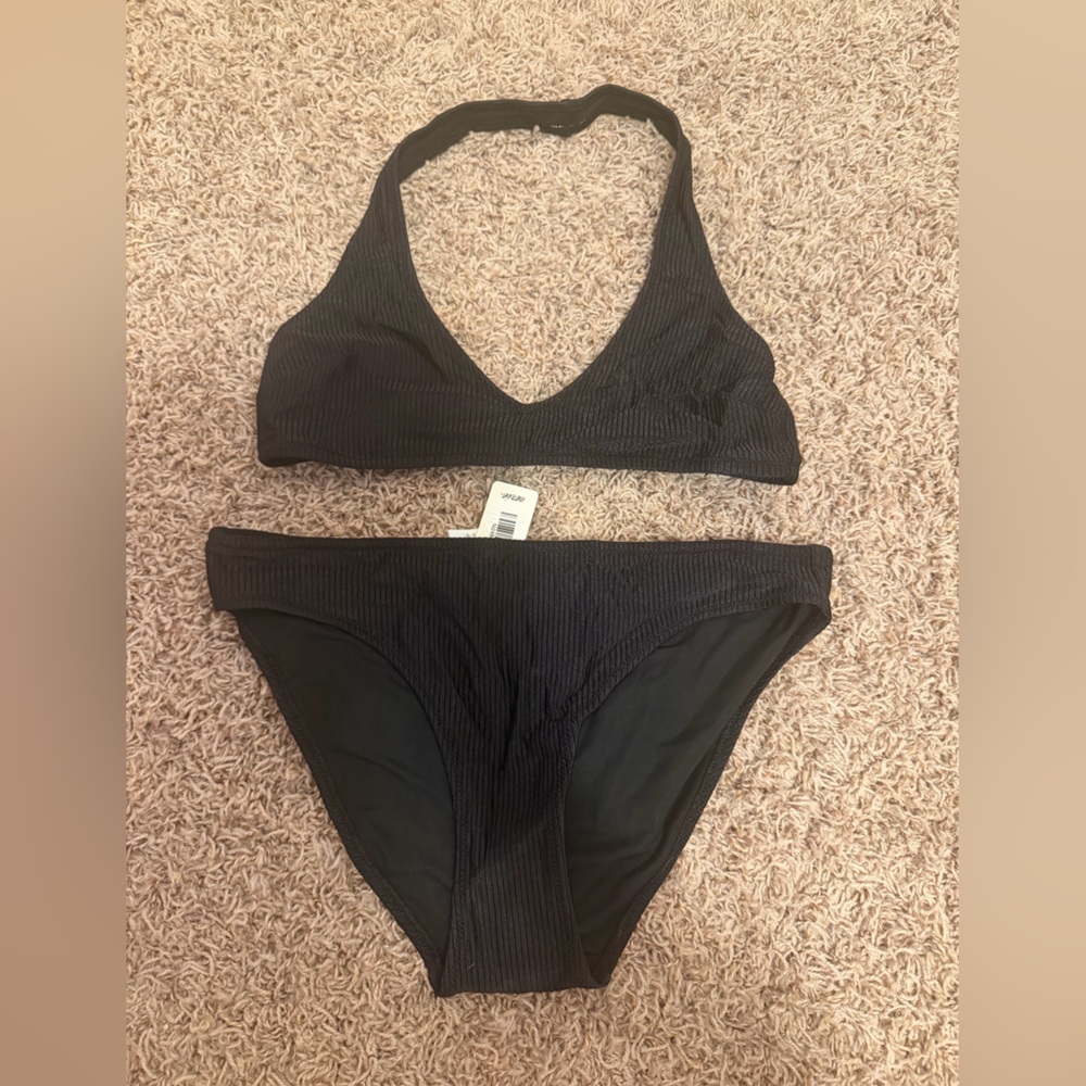 aerie Black Ribbed Bikini Set
